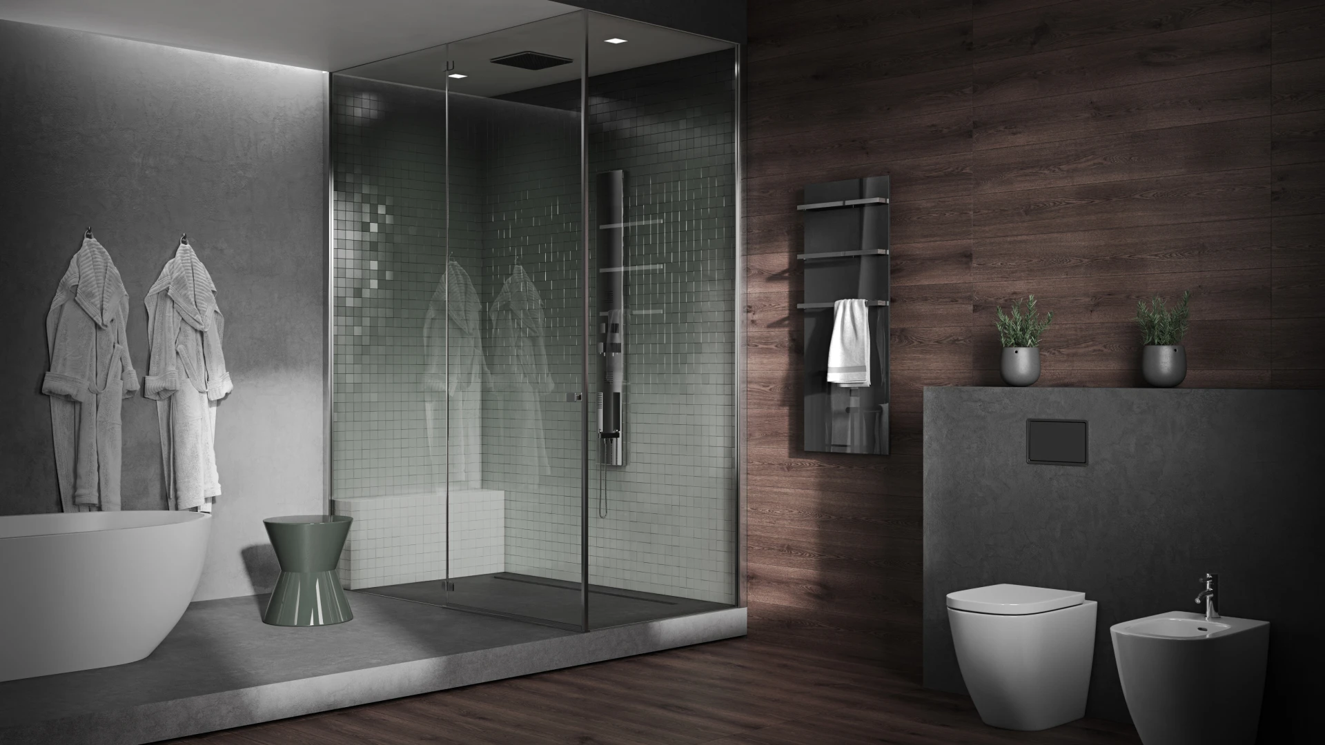 Interior con toallero negro